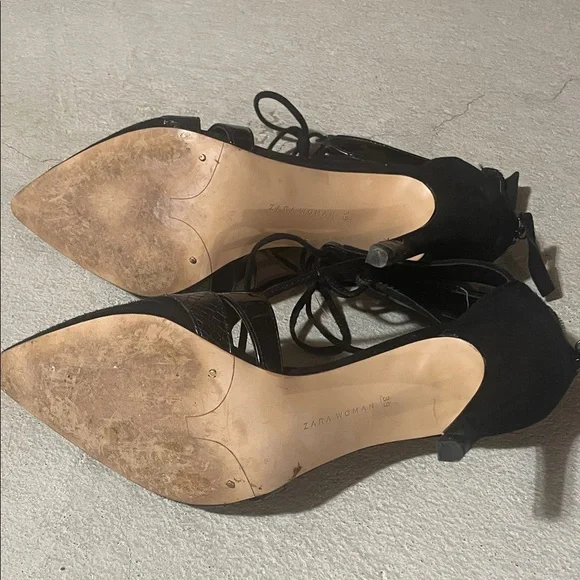 Zara Black Lace-Up Heels - Picture 6 of 16
